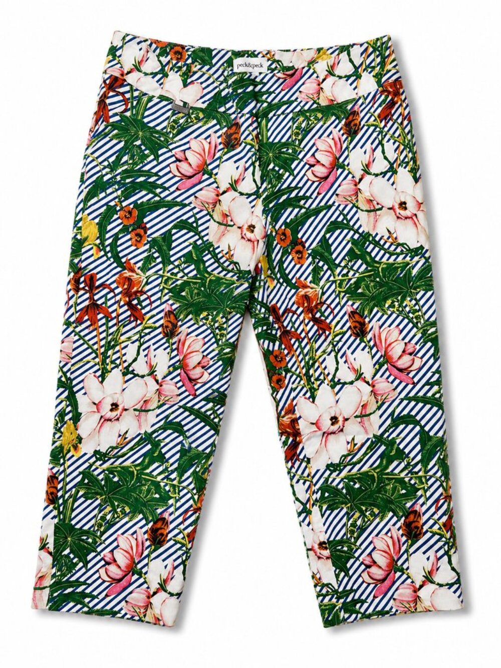 Peck & Peck Floral Stripe Cropped Pants Size 16 Tropical Resort Stretch